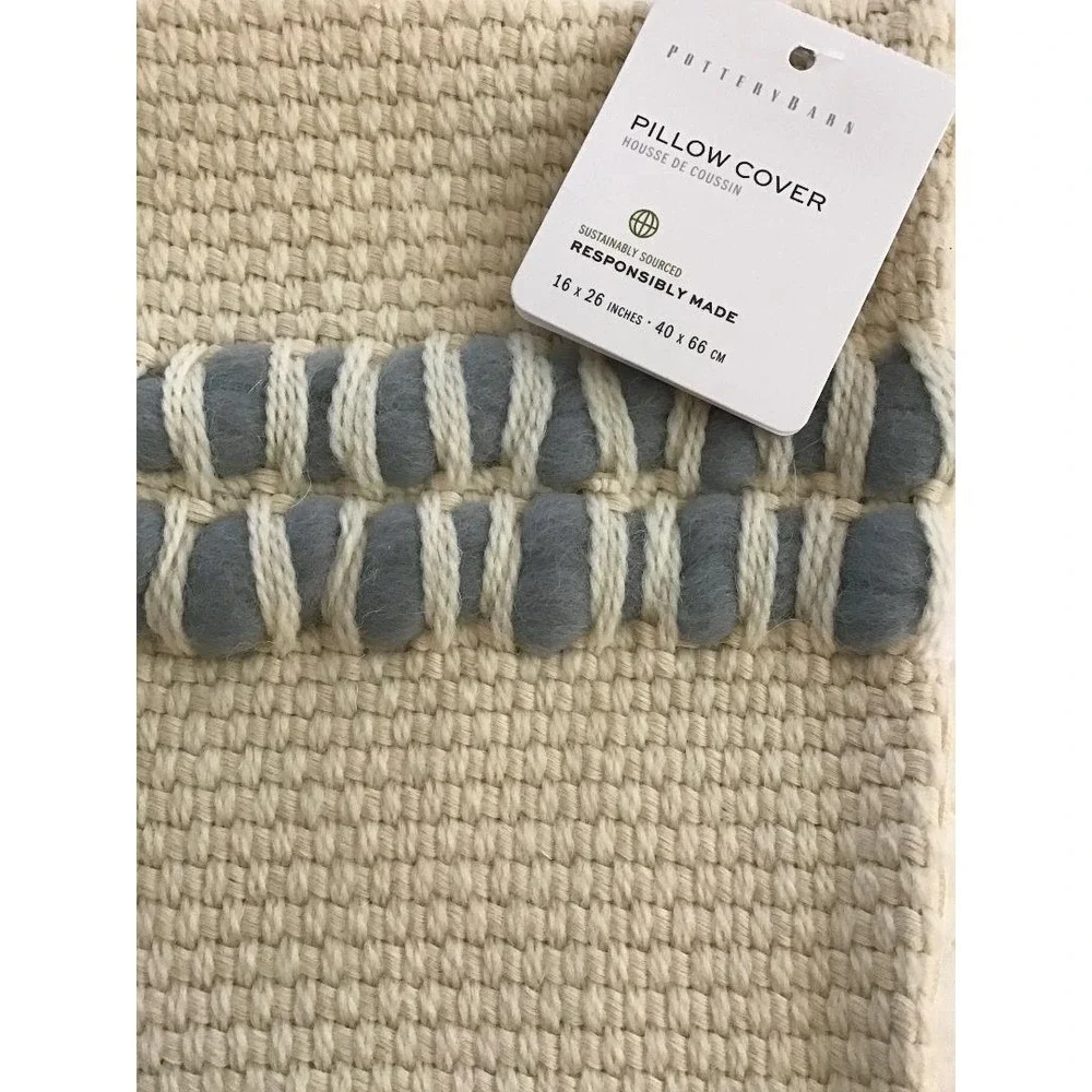 Pottery Barn Reed Striped Lumbar Chambray Pillow Covers Set of 2 Cream 16x26 NWT